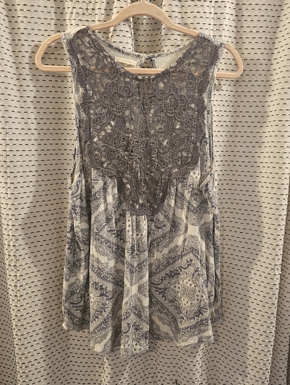 Maurices Blue and White Lace Yoke Paisley Tank